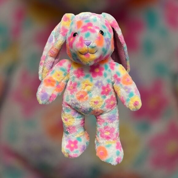 Build-A-Bear Bunny Rabbit Pawlette Glitter Colorful Flower Stuffed Animal Plush - Picture 3 of 8